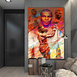 Tableau Mike Tyson, quatre portraits et citation manuscrite, tons orange, vue rapprochee de la toile