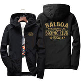 Coupe-vent Rocky Balboa noir, marquage or au dos