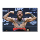 Tableau Conor McGregor bras ecartes, peinture au couteau tres coloree, detail de l'impression