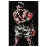 Tableau Cassius Clay en garde sur fond noir, gants rouges, toile seule, sans cadre