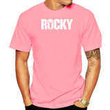 T-shirt Rocky lettrage rose, marquage une seule encre