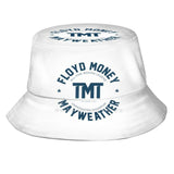 Bob TMT blanc vu de face, cachet circulaire bleu marine Floyd Money Mayweather