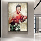 Tableau Joe Frazier en garde sur fond de papier vieilli