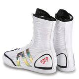 Chaussures de boxe blanches, vue arrière de la tige montante