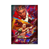 Tableau Tyson Fury couronne, portrait peint et silhouette a la ceinture, affiche dans un salon
