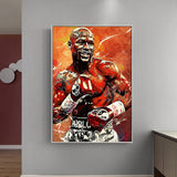 Tableau Floyd Mayweather en garde, fond peint orange et rouge