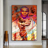 Tableau Mike Tyson, quatre portraits et citation manuscrite, tons orange