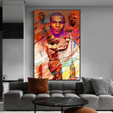 Tableau Mike Tyson, quatre portraits et citation manuscrite, tons orange, accroche dans une entree