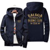 Coupe-vent Rocky Balboa bleu marine, marquage BALBOA BOXING CLUB or au dos