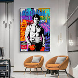 Tableau Rocky Balboa a la ceinture de champion sur mur de graffitis