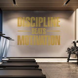 Sticker Discipline beats Motivation en vinyle or au-dessus de tapis de course
