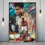 Tableau Ali vs Sonny Liston, peinture couleur bleu et orange