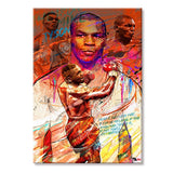 Tableau Mike Tyson, quatre portraits et citation manuscrite, tons orange, detail de l'impression
