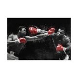 Tableau Tyson vs Ali, deux boxeurs face a face en noir et blanc a gants rouges, toile seule, sans cadre