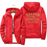 Coupe-vent Rocky Balboa rouge, marquage or au dos