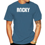 T-shirt Rocky lettrage bleu pétrole, marquage une seule encre