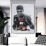 Tableau Mohamed Ali noir et blanc, portrait, gants et scene Ali vs Liston