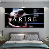 Tableau panoramique, boxeur assis dans son coin de ring