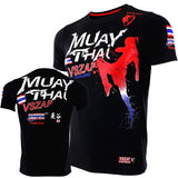 T-shirt Muay Thai noir, lettrage et silhouette de combattant