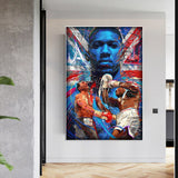 Tableau Anthony Joshua en gros plan et scene du combat de Wembley