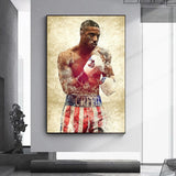 Tableau Adonis Creed en garde, gants blancs et short americain marque CREED, effet vintage