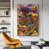 Tableau Israel Adesanya brandissant sa ceinture UFC, peinture doree et violette