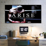 Tableau panoramique, boxeur assis dans son coin de ring, affiche dans un salon