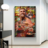 Tableau Conor McGregor, portrait et trois scenes de combat en collage