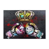 Tableau deux gants de boxe graffes surmontes d'une couronne doree, detail de l'impression