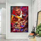 Tableau Tyson Fury couronne, portrait peint et silhouette a la ceinture