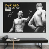 Tableau Nate Diaz index pointe en noir et blanc avec citation en jaune