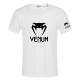 T-shirt Venum blanc : tête de serpent et lettrage VENUM noirs, petit logo sur la manche