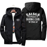 Coupe-vent Rocky Balboa noir, marquage blanc au dos
