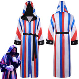 Peignoir de boxe Creed rayé rouge blanc bleu, vues avant et arrière