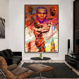 Tableau Mike Tyson, quatre portraits et citation manuscrite, tons orange, toile seule, sans cadre