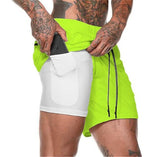 Short 2 en 1 homme (couleur jaune fluo)