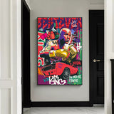 Tableau Floyd Mayweather sur mur de graffitis avec voiture rouge