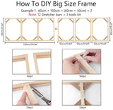 Chassis bois en kit pour toile, quatre barres et equerres de renfort, vue de la tranche