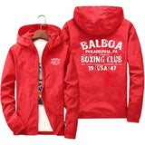 Coupe-vent Rocky Balboa rouge, marquage blanc au dos