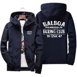 Coupe-vent Rocky Balboa bleu marine, marquage blanc au dos