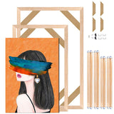 Chassis bois en kit pour toile, quatre barres et equerres de renfort, detail de l'angle