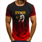 T-shirt de boxe Mike Tyson à imprimé intégral noir et kaki, lettrage doré et photo du boxeur en garde