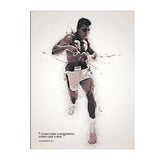 Tableau Mohamed Ali aquarelle, silhouette en mouvement sur fond blanc, toile seule, sans cadre