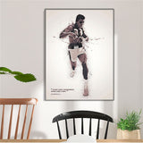 Tableau Mohamed Ali aquarelle, silhouette en mouvement sur fond blanc, vue rapprochee de la toile