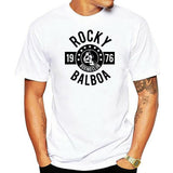 T-shirt de boxe blanc au style Rocky Balboa, écusson Boxing Club 1976 avec gants suspendus