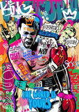 Tableau Mohamed Ali street art, boxeur couronne sur mur de graffitis, accroche dans une entree