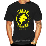 T-shirt de boxe noir Italian Stallion, emblème jaune à tête d'étalon aux naseaux fumants
