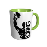 Tasse boxe, intérieur et anse verts sur corps blanc