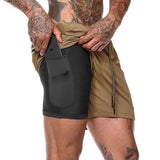Short 2 en 1 homme (couleur kaki)