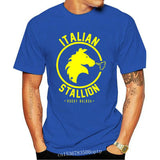 T-shirt Italian Stallion bleu roi, emblème jaune à tête d'étalon